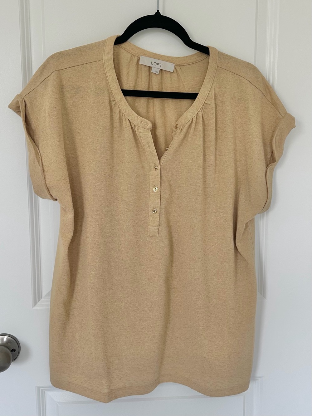 LOFT Beige Short Sleeve Henley Tee